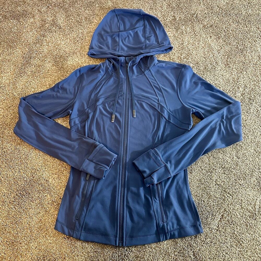 Lululemon Define Hooded Jacket Nulu Women's Size 8 Pitch Blue Full Zip Athletic